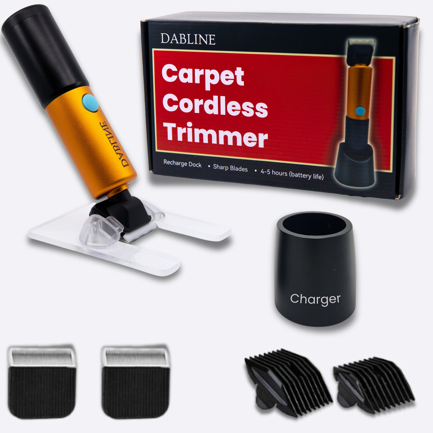 Cordless Carpet Trimmer with Shearing Guide and Blades