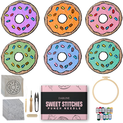 Dabline DIY Punch Needle Kit for Beginners and Adults | Stress Relief DIY Craft - Complete Punch Needle Starter Kit with Designs and Supplies - Sweet Stitches